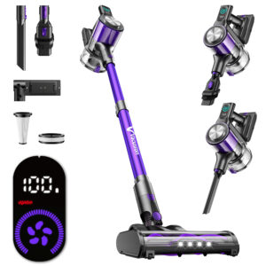 Vacusion Cordless Vacuum Cleaner, 8-in-1 Cordless Stick Vacuum Cleaner with 3 Suction Modes, Up to 45mins Runtime, Rechargeable, Self-Standing, Vacuum Cleaners for Home Pet Hair Carpet Car Hard Floor, Purple